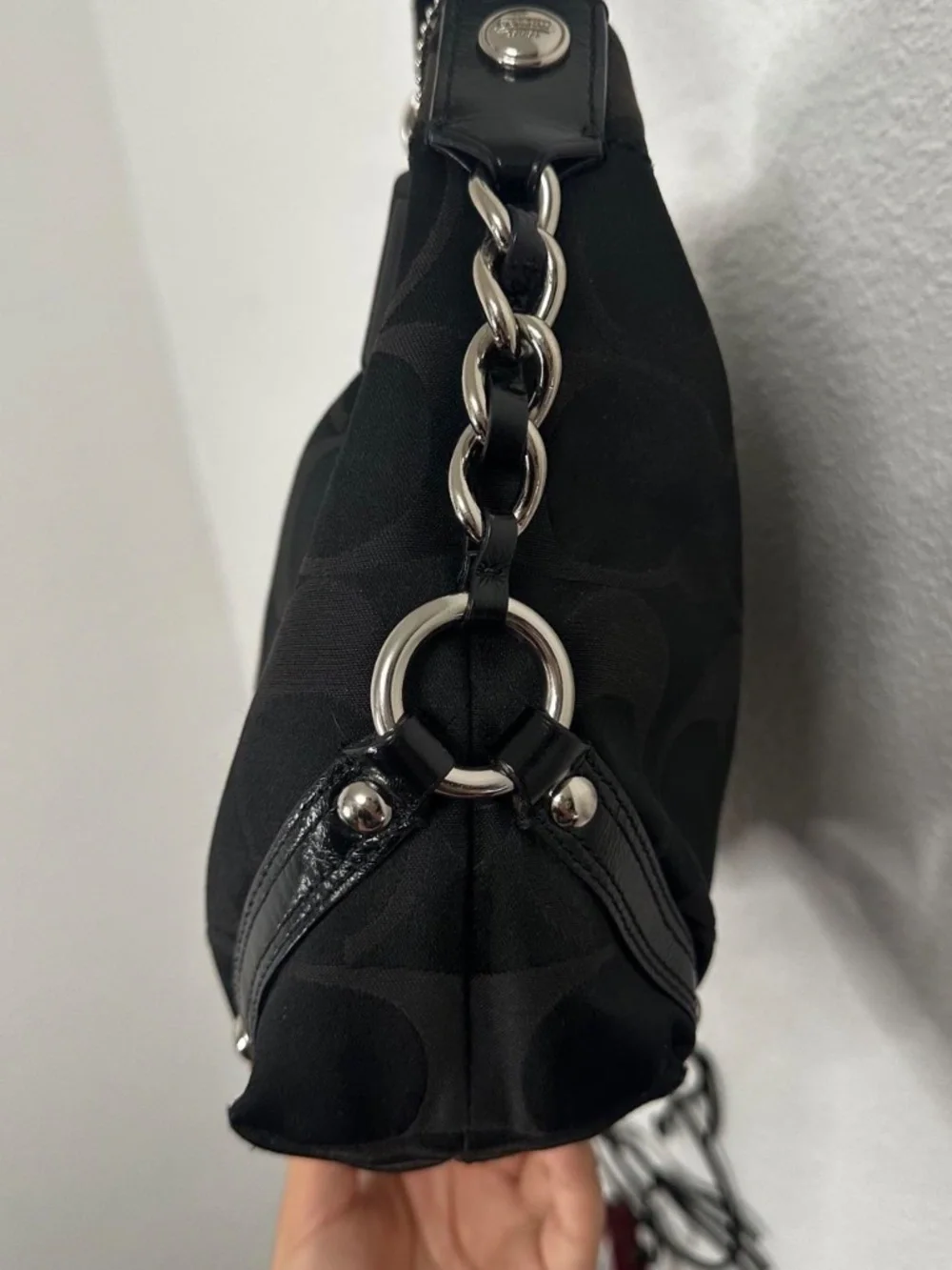 Vintage Y2K Coach Carly Black Medium Hobo Shoulder Bag Purse Purple Lining F1525